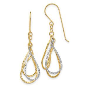 Two Tone Diamond Cut Triple Teardrop Dangle Earrings in 14k Gold